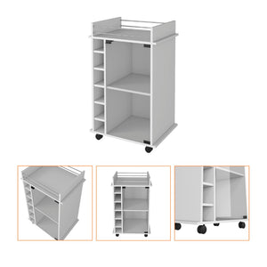 English Elm Vegas Rolling Bar Cart with Glass Door Cabinet and Six Bottle Storage Cubbies B128P176147