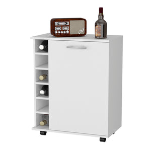 English Elm Rawlins White Bar Cart with 6-Bottle Rack, Hidden Storage Cabinet, Durable Casters for Ease B128P176159
