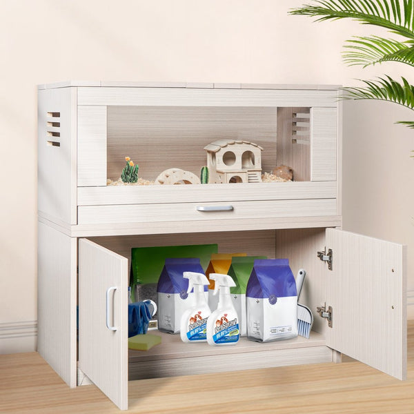 English Elm Guinea Pig Solid Wood Habitat with Acrylic View Panel and Built in Storage Cabinet W1850P168632