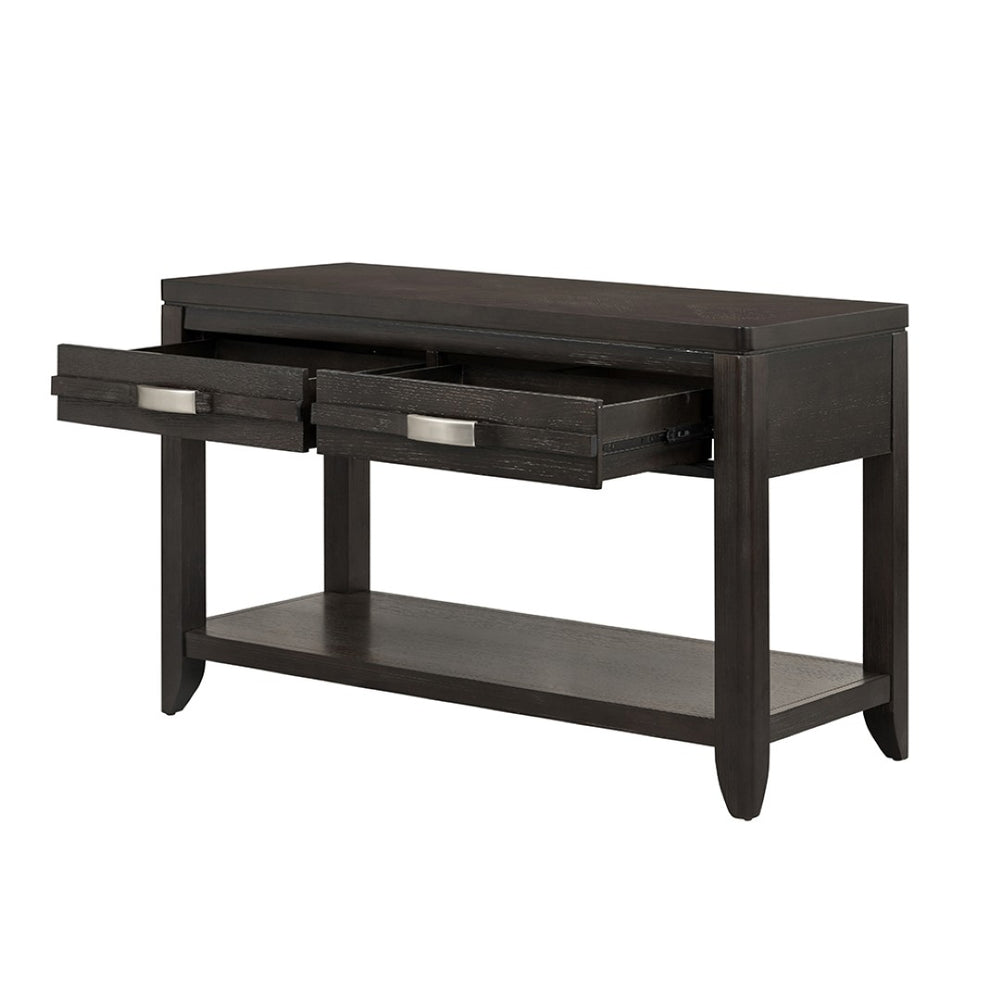 English Elm 48x19x29.5" Oak Veneer Console Table Two Drawers Open Shelf Entryway Accent W2078P179683