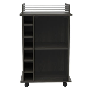 English Elm Dukat Rolling Bar Cart with Wine Storage Glass Cabinet and Espresso Wood Finish B20091847