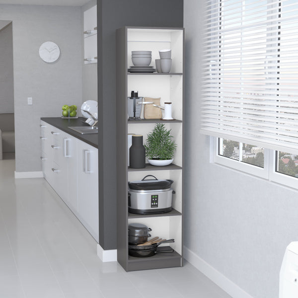 English Elm Home Bookcase Slim 5-Tier Shelves in Matt Gray/White — Space-Saving Sturdy Particleboard Storage B200137836