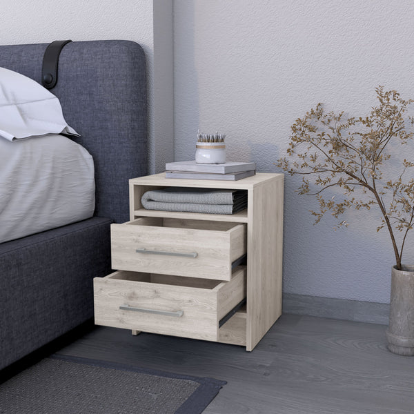 English Elm Philadelphia Nightstand Light Gray with Two Drawers, Concealed Shelf & Metal Pulls — Elegant Storage Solution B128P148785