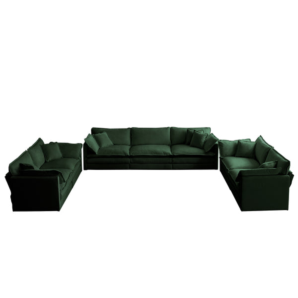 English Elm 3 Piece Sofa Set - Versatile Green Chenille Couch, 2X2 Seaters & 1X3 Seater For Cozy Living Spaces W714S00461