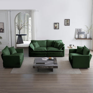 English Elm 3 Piece Sofa Set In Lush Green Chenille With Arm Pillows - Stylish, Space-Saving & Versatile Comfort W714S00452