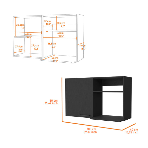 English Elm Oklahoma Black 2-Door Wall Cabinet with 2 Side Shelves, Stackable Engineered Wood, Metal Handles B128P148768