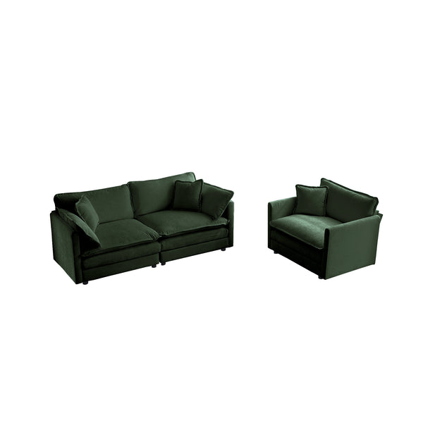English Elm 3 Piece Sofa Set In Lush Green Chenille With Arm Pillows - Stylish, Space-Saving & Versatile Comfort W714S00452
