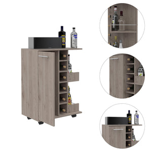 English Elm Tennessee Light Gray Bar Cart with Cabinet, Six Bottle Cubbies, Two Shelves, Locking Casters, FSC B128P176146