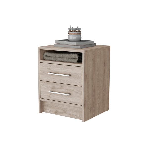 English Elm Philadelphia Nightstand Light Gray with Two Drawers, Concealed Shelf & Metal Pulls — Elegant Storage Solution B128P148785