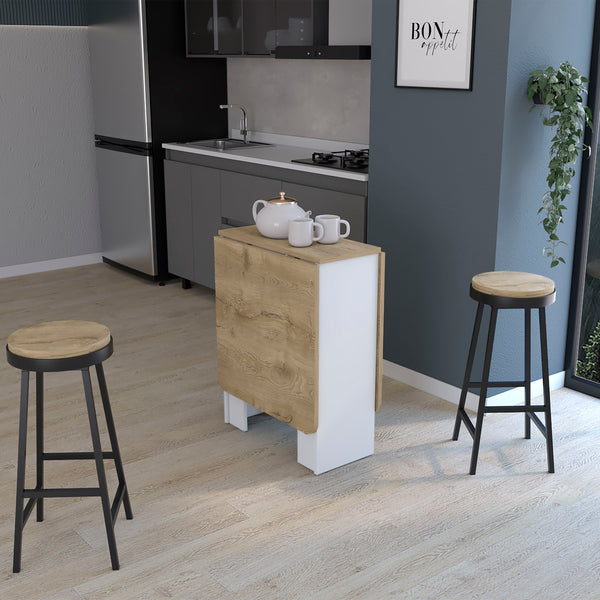 English Elm Gateleg Space-Saving Folding Table 58" Expandable to 12.3" Compact, White/Macadamia Finish, Sturdy B200137833