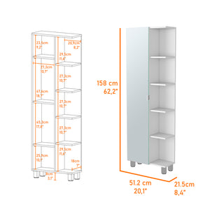 English Elm Los Angeles Linen tall white bathroom cabinet with mirrored door, 5 shelves, adjustable interior storage B128P148739