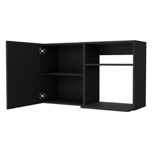 English Elm Oklahoma Black 2-Door Wall Cabinet with 2 Side Shelves, Stackable Engineered Wood, Metal Handles B128P148768