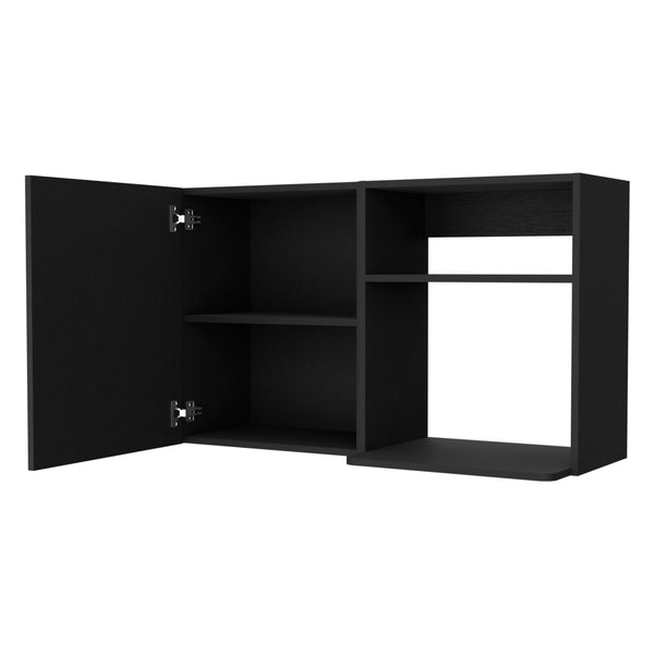 English Elm Oklahoma Black 2-Door Wall Cabinet with 2 Side Shelves, Stackable Engineered Wood, Metal Handles B128P148768