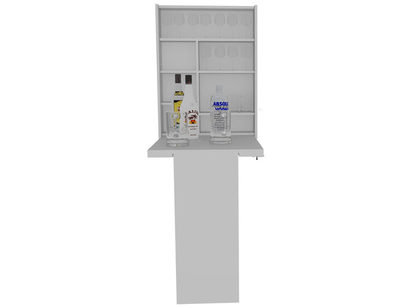 English Elm Dalton Wall-Mounted Foldable Table with Base & 7 Shelves in White – Space-Saving Engineered Wood Desk B128P148694
