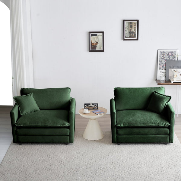English Elm 3 Piece Sofa Set In Green Chenille - Versatile Arm Chairs & 2-Seat Sofa For Stylish Living Spaces W714S00326