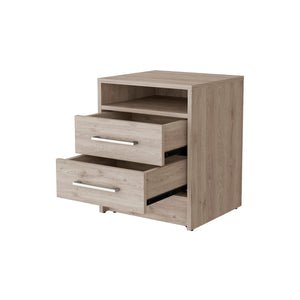 English Elm Philadelphia Nightstand Light Gray with Two Drawers, Concealed Shelf & Metal Pulls — Elegant Storage Solution B128P148785