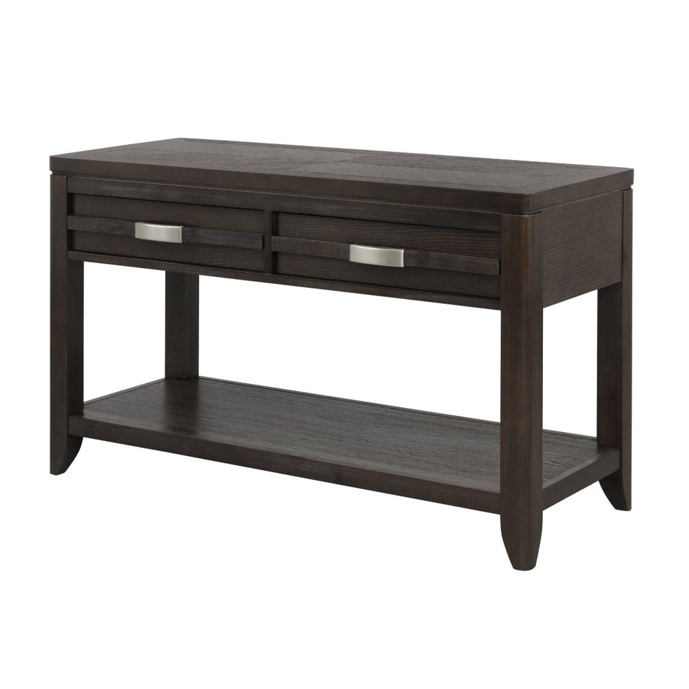 English Elm 48x19x29.5" Oak Veneer Console Table Two Drawers Open Shelf Entryway Accent W2078P179683
