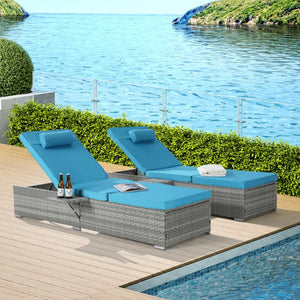 English Elm Outdoor Pe Wicker Chaise Lounge Set Adjustable Reclining Patio Poolside Lounger W874P146994