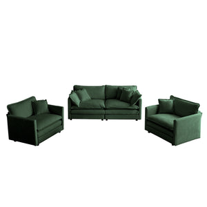 English Elm 3 Piece Sofa Set In Green Chenille - Versatile Arm Chairs & 2-Seat Sofa For Stylish Living Spaces W714S00326