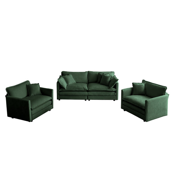 English Elm 3 Piece Sofa Set In Green Chenille - Versatile Arm Chairs & 2-Seat Sofa For Stylish Living Spaces W714S00326