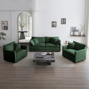 English Elm 3 Piece Sofa Set In Lush Green Chenille With Arm Pillows - Stylish, Space-Saving & Versatile Comfort W714S00452