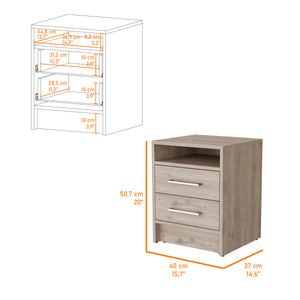 English Elm Philadelphia Nightstand Light Gray with Two Drawers, Concealed Shelf & Metal Pulls — Elegant Storage Solution B128P148785