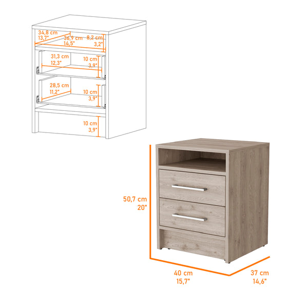 English Elm Philadelphia Nightstand Light Gray with Two Drawers, Concealed Shelf & Metal Pulls — Elegant Storage Solution B128P148785