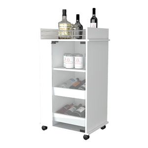 English Elm Lusk White Bar Cart with 2-Bottle Holder, Glass Door, Smooth Casters & Extra Shelving for Entertaining B128P176151