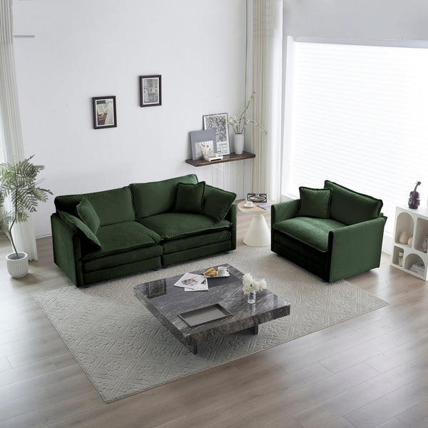 English Elm 3 Piece Sofa Set In Green Chenille - Versatile Arm Chairs & 2-Seat Sofa For Stylish Living Spaces W714S00326