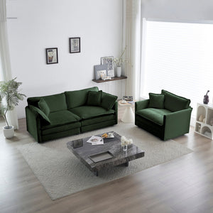 English Elm 3 Piece Sofa Set In Lush Green Chenille With Arm Pillows - Stylish, Space-Saving & Versatile Comfort W714S00452