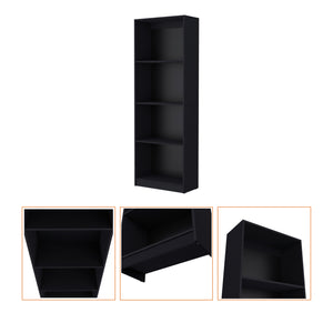 English Elm Sutton Black Bookcase with Tiered Shelves — Engineered Wood, Four Open Shelves, Compact Max Storage B128P176160