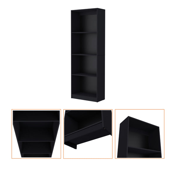 English Elm Sutton Black Bookcase with Tiered Shelves — Engineered Wood, Four Open Shelves, Compact Max Storage B128P176160