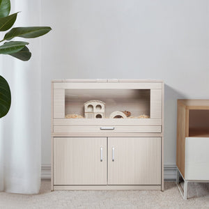 English Elm Guinea Pig Solid Wood Habitat with Acrylic View Panel and Built in Storage Cabinet W1850P168632
