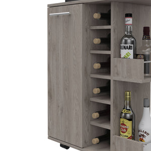 English Elm Tennessee Light Gray Bar Cart with Cabinet, Six Bottle Cubbies, Two Shelves, Locking Casters, FSC B128P176146