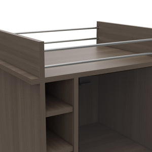 English Elm Vegas Two-Tier Bar Cart with Glass Door, Six Liquor Cubbies, Lockable Wheels, Light Gray Finish B128P176149