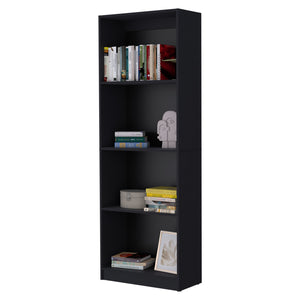 English Elm Sutton Black Bookcase with Tiered Shelves — Engineered Wood, Four Open Shelves, Compact Max Storage B128P176160