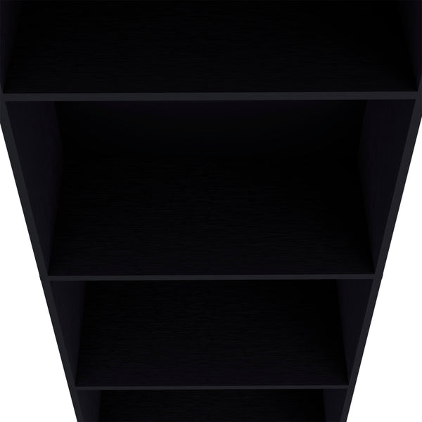 English Elm Sutton Black Bookcase with Tiered Shelves — Engineered Wood, Four Open Shelves, Compact Max Storage B128P176160
