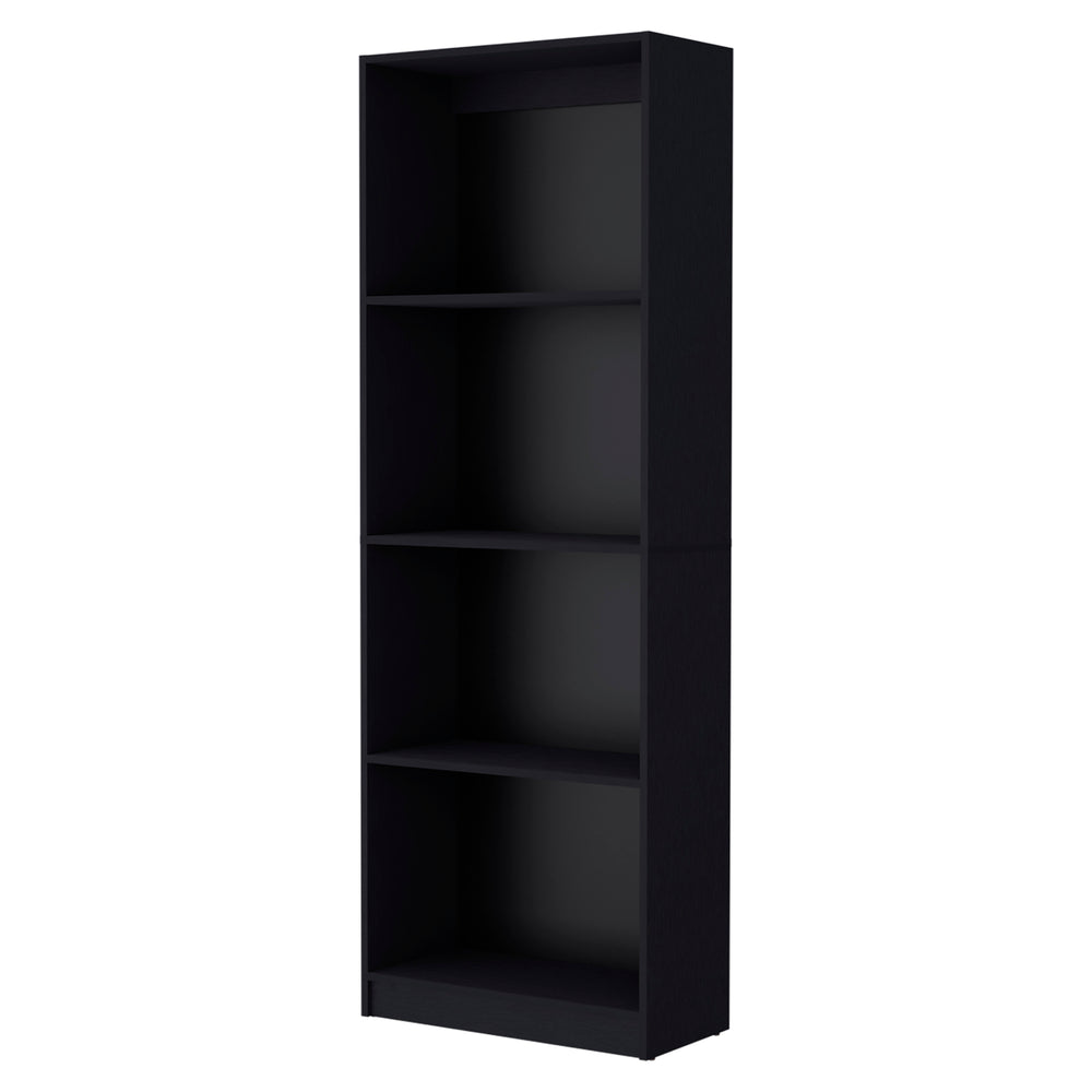 English Elm Sutton Black Bookcase with Tiered Shelves — Engineered Wood, Four Open Shelves, Compact Max Storage B128P176160