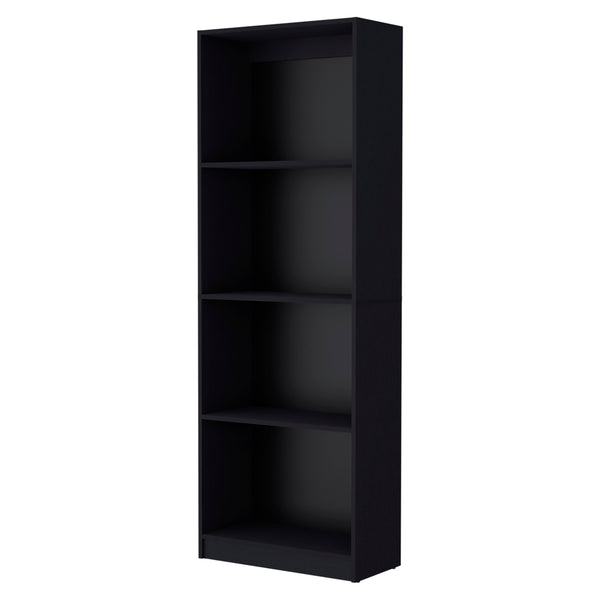 English Elm Sutton Black Bookcase with Tiered Shelves — Engineered Wood, Four Open Shelves, Compact Max Storage B128P176160
