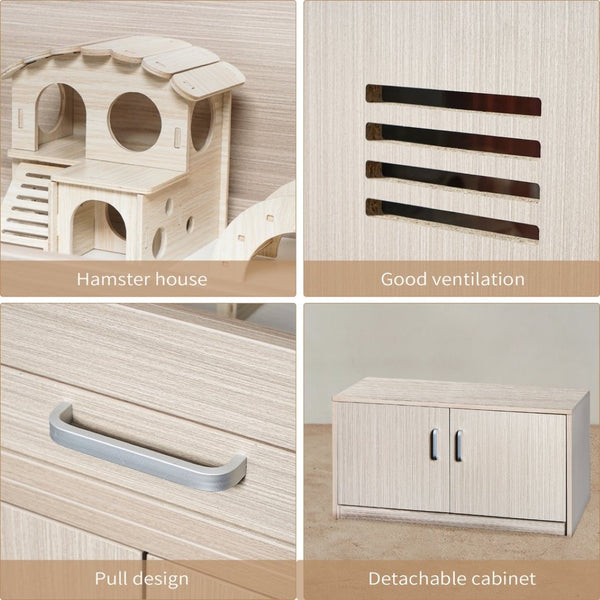 English Elm Guinea Pig Solid Wood Habitat with Acrylic View Panel and Built in Storage Cabinet W1850P168632