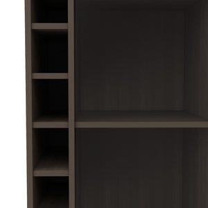 English Elm Vegas Two-Tier Bar Cart with Glass Door, Six Liquor Cubbies, Lockable Wheels, Light Gray Finish B128P176149