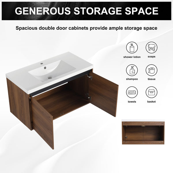 English Elm Levistar 36-Inch Brown Bathroom Vanity With Resin Sink – Stylish Storage & Easy Assembly Design W1972P165047