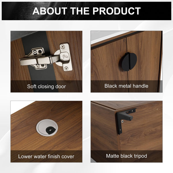 English Elm 30 LEVISTAR Bathroom Vanity with Drop-In Ceramic Sink, 2-Door Engineered Wood Cabinet, Brown, 30" W1972S00002