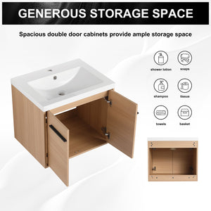 English Elm Levistar 24" Oak Bathroom Vanity With Durable Resin Sink & Smart Storage, Perfect For Small Spaces W1972P165042