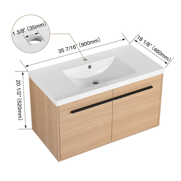 English Elm Levistar 36 Inch Oak Bathroom Vanity With Resin Sink – Stylish Storage & Easy Maintenance Cabinet Set W1972P165045