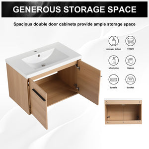 English Elm Levistar 30-Inch Oak Bathroom Vanity With Resin Sink - Modern Storage Cabinet For Small Spaces W1972P165043