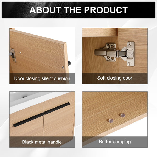 English Elm Levistar 24" Oak Bathroom Vanity With Durable Resin Sink & Smart Storage, Perfect For Small Spaces W1972P165042