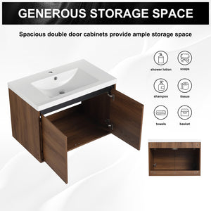 English Elm Levistar 30-Inch Brown Bathroom Vanity With Resin Sink – Stylish Storage For Small Spaces & Easy Assembly W1972P165046
