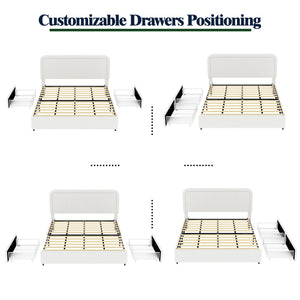 English Elm Liv Patented 2-Drawers Storage Bed Queen Ivory Boucle Upholstered Platform with Dust-Proof Drawers and Soft-Close Gliding System B083P156198