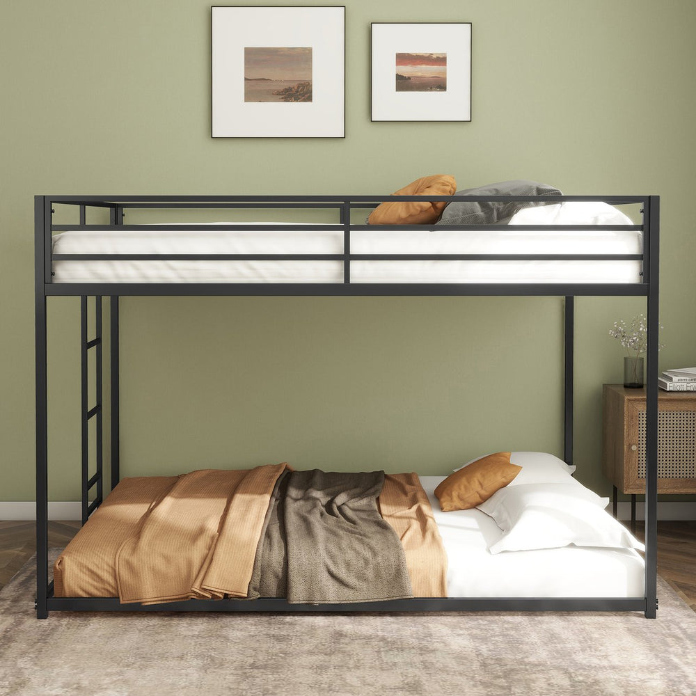 English Elm Adam Full over Full Bunk Bed Metal Black with Full-Length Guardrails, EVA Pads, Anti-Squeak Caps, Easy Assemble tools and Ladder B083P170088